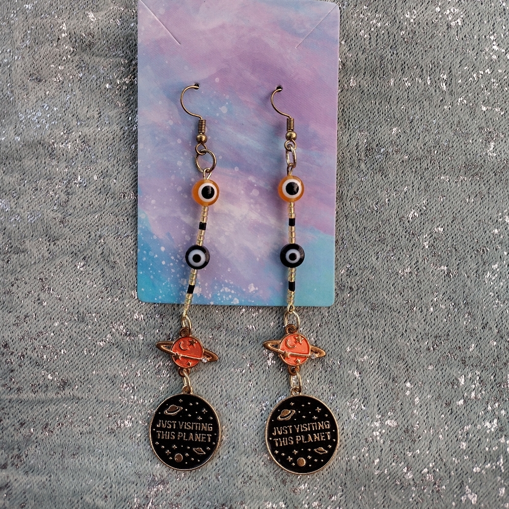 Evil eye celestial plabet earrings dangles gold - Picture 3 of 5